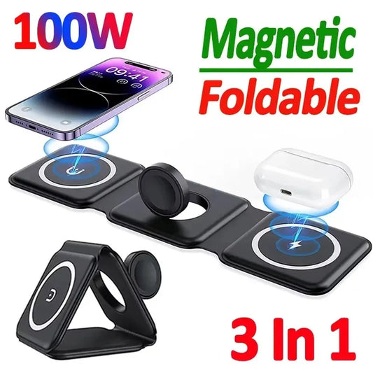 Wireless Charger, Magnetic Folding 3-in-1 Wireless Charging Station Suitable for iPhone 16/15/14/13/12 Series ,iwatch, AirPods